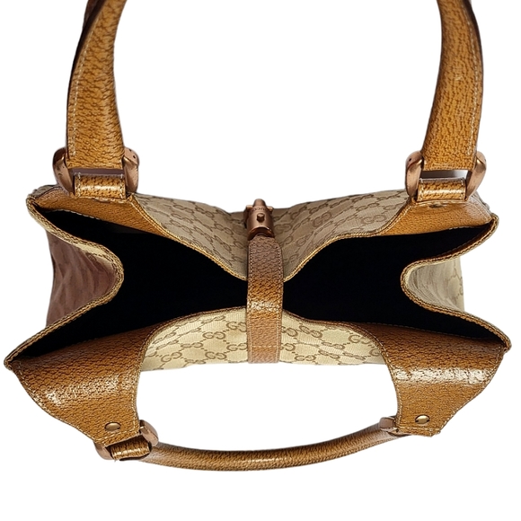 Gucci GG Canvas and Leather Nailhead Jackie Bardot Bag Tan 124407 - Picture 5 of 15